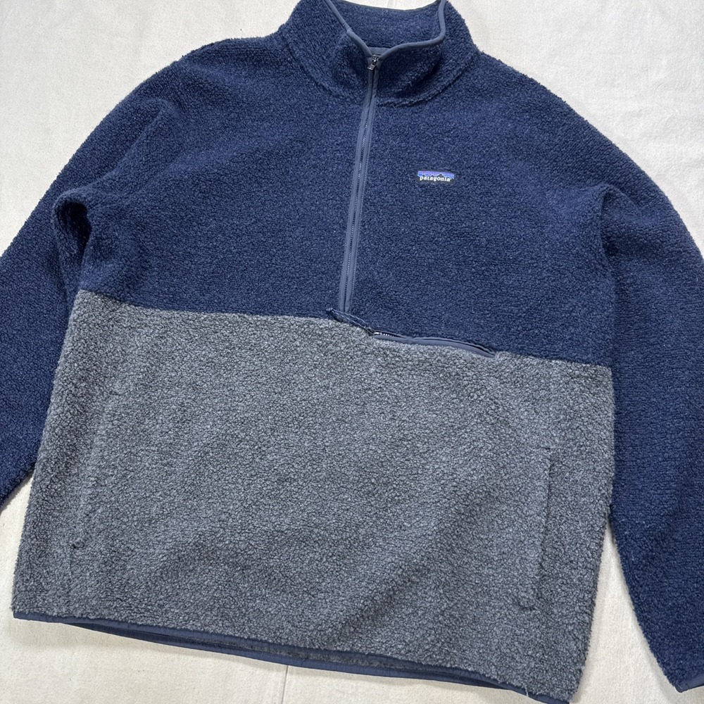 Patagonia Retro Pile Sherpa Marsupial Fleece Pullover Half Zip XL Blue Gray